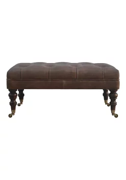 Artisan Furniture Buffalo Leather Ottoman with Castor Legs