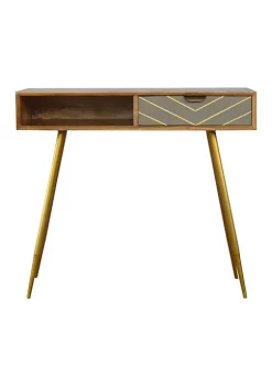 Artisan Furniture Sleek Cement Brass Inlay Writing Desk