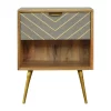 Artisan Furniture Sleek Cement Brass Inlay Nightstand with Open Slot