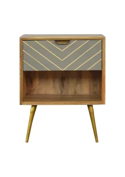 Artisan Furniture Sleek Cement Brass Inlay Nightstand with Open Slot
