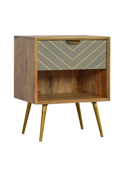 Artisan Furniture Sleek Cement Brass Inlay Nightstand with Open Slot -Outlet Artisan Furniture Store Belk 815