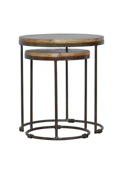 Artisan Furniture Round Stool Set of 2 with Iron Base